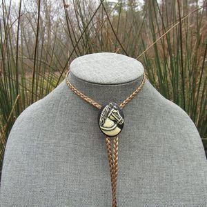 Lovely Horse on Gold Braided Cord Bolo Style Necklace Western Wear